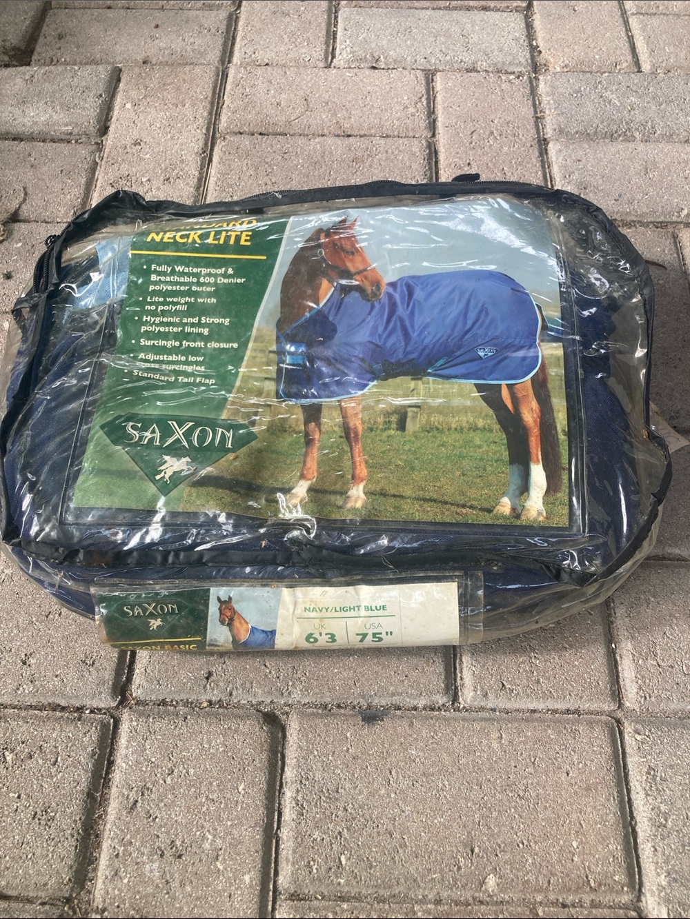 Saxon 75” Navy/Light Blue Waterproof Horse- Neck-Lite Protection turnout